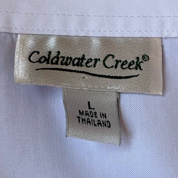 Coldwater Creek Classic White Button-Down Shirt w Pointed Collar & Deep V-Neck - Picture 2 of 10